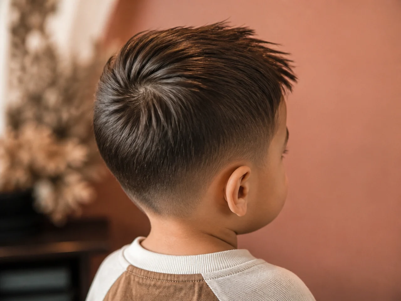 A toddler haircut cut in the direction of a front cowlick