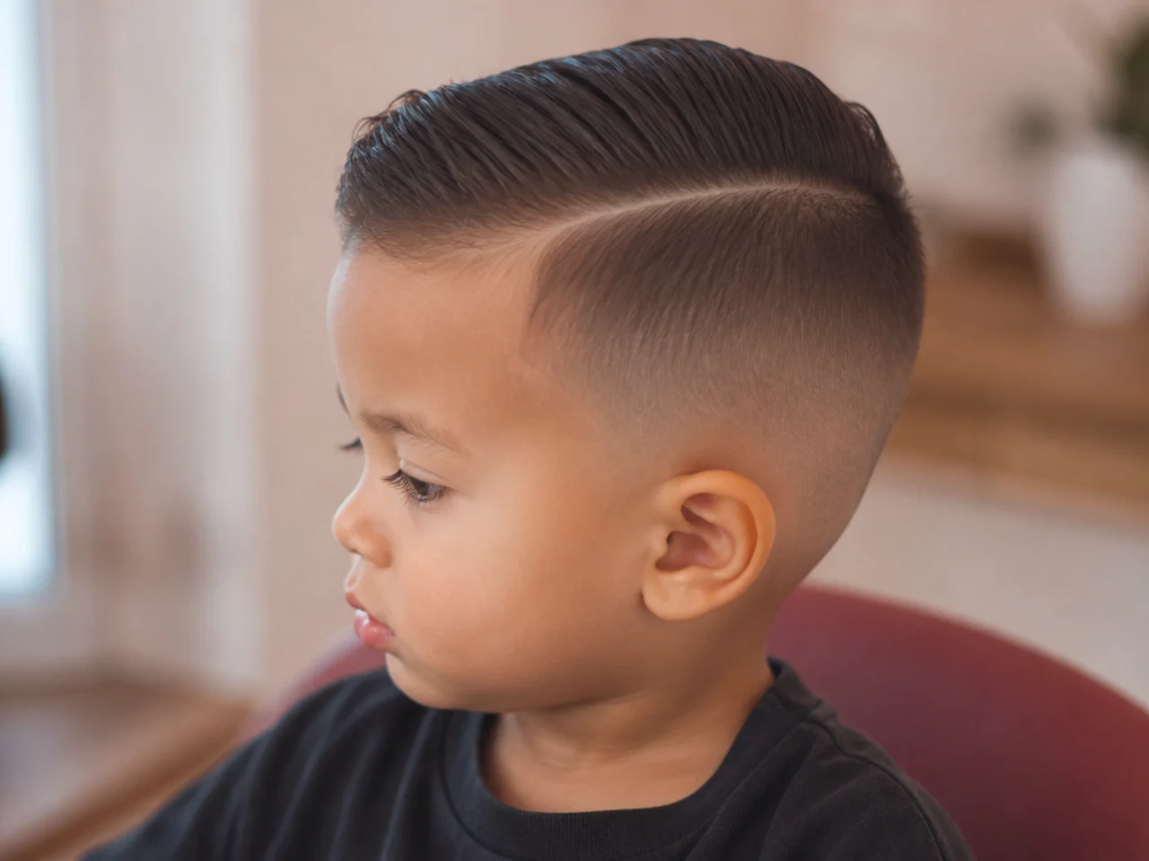 A toddler with hair parted along its natural split