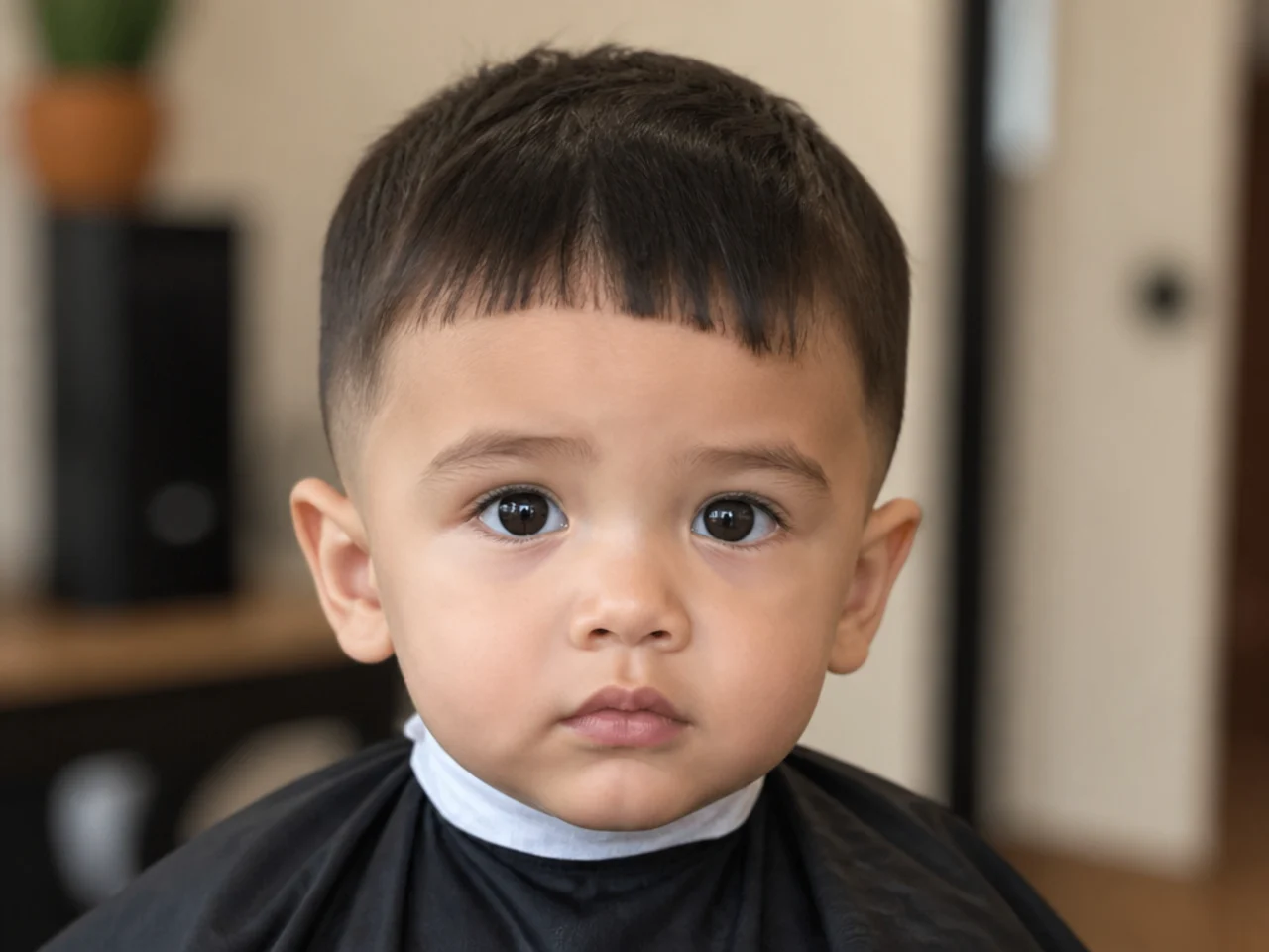 A toddler haircut with a fringe cut too short and uneven