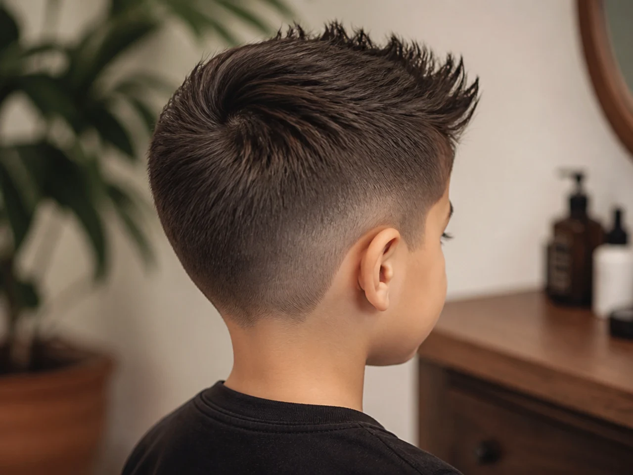 A boy with a faux hawk over number three sides