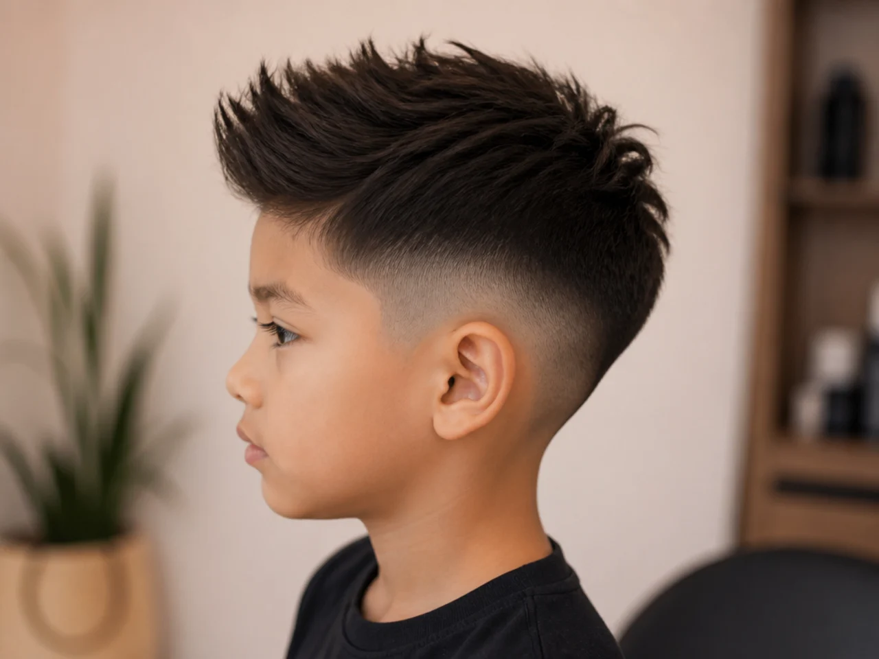 A boy with a short quiff and clipped sides