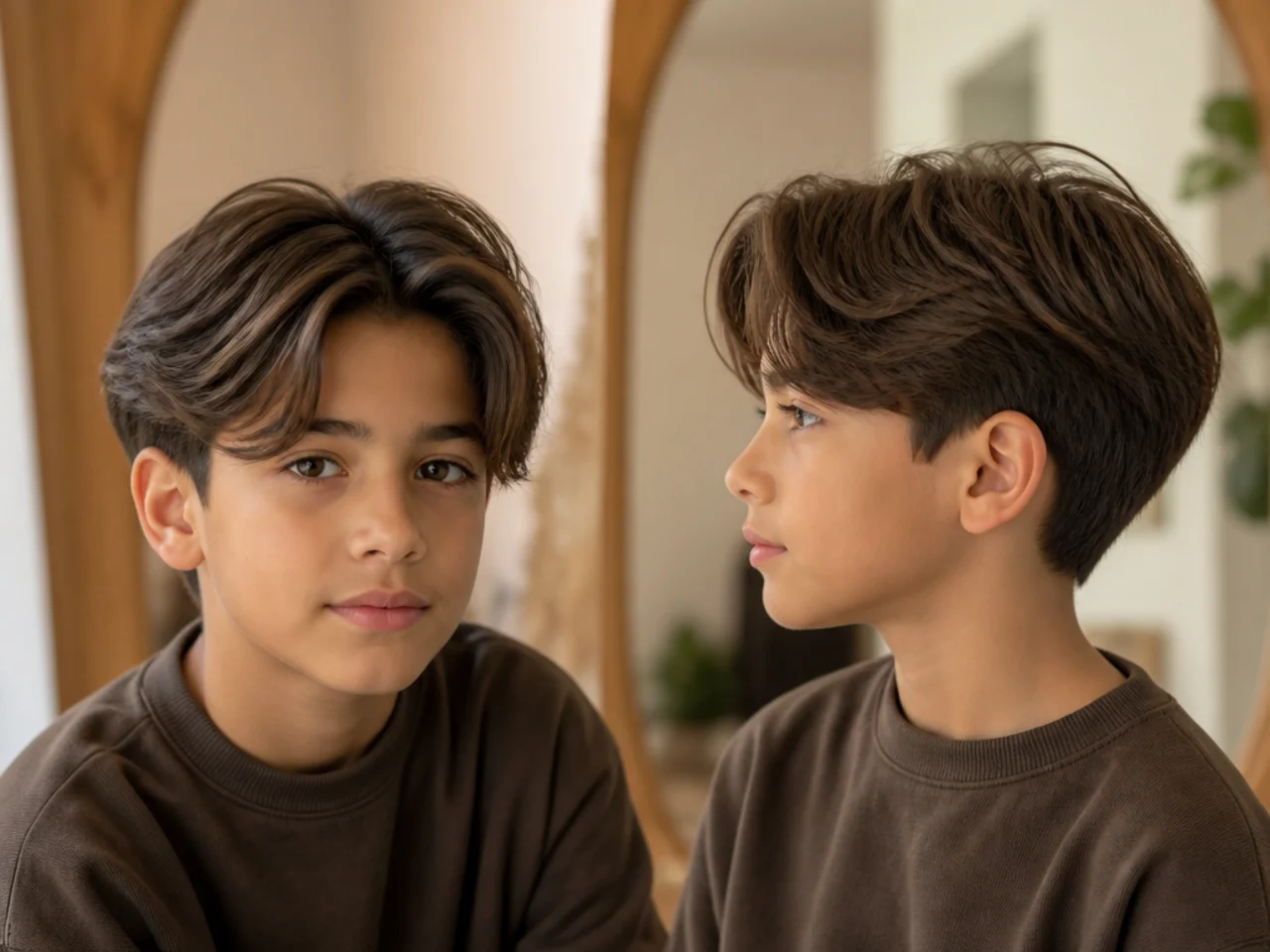 A boy with curtain fringe and scissor-cut sides