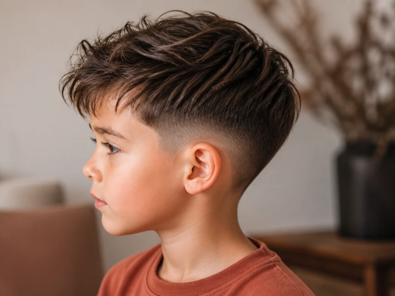 A boy with a messy top and number two sides