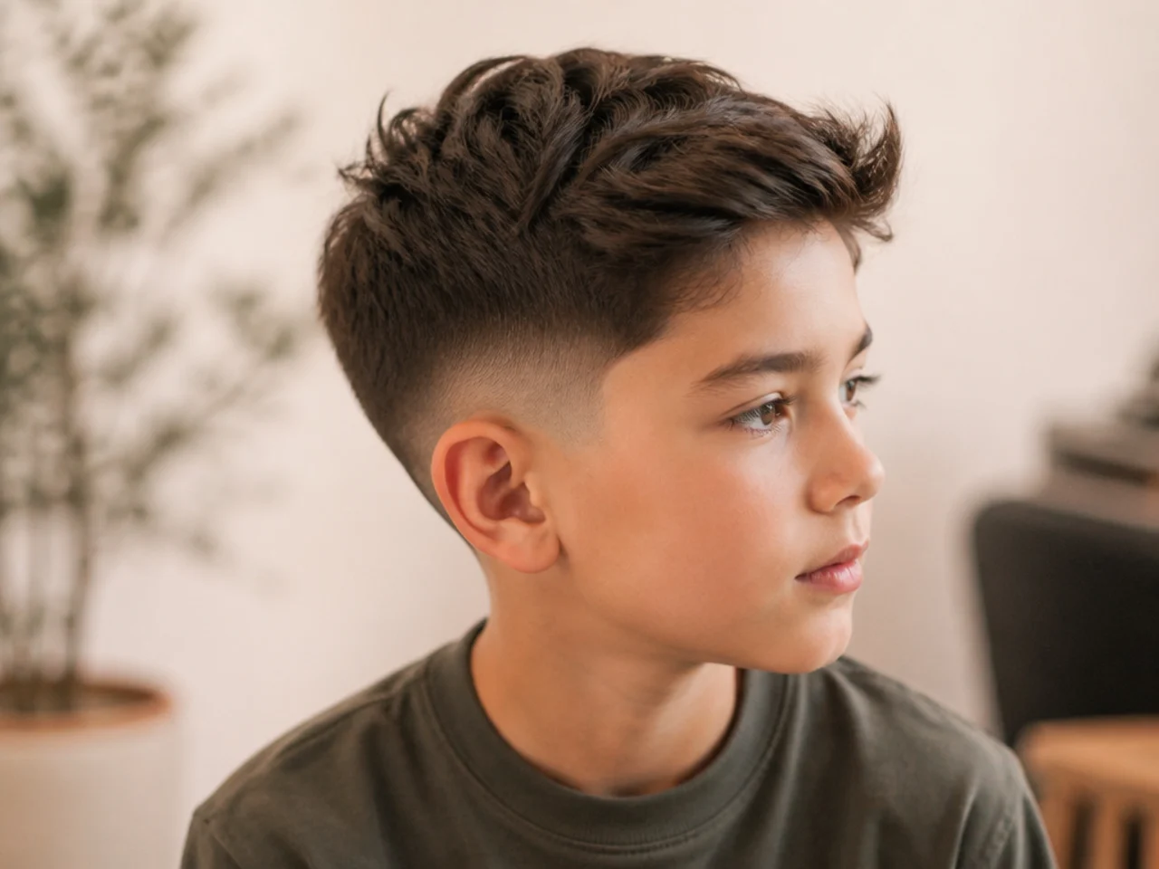 Side view of a boy's tapered haircut