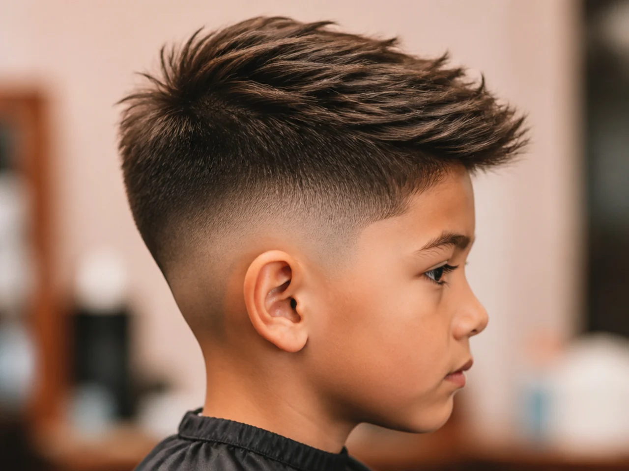 A boy's haircut showing a long top over short clipped sides