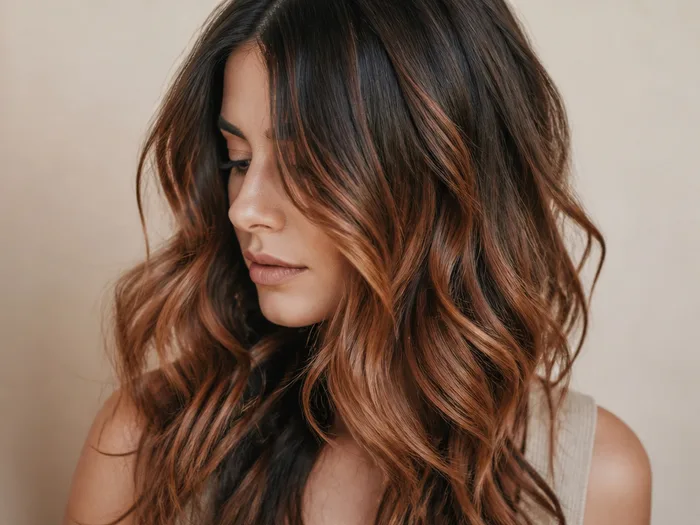 Cowboy copper balayage with hand-painted copper ribbons