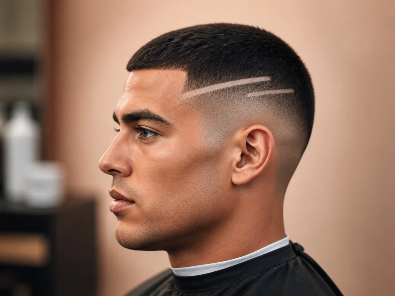 Cropped Crew Cut with Shaved Line Design
