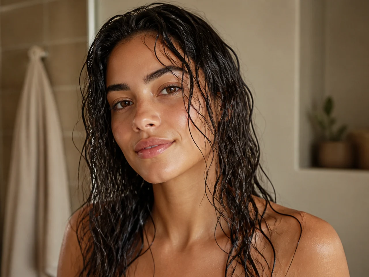 Soaking wet hair after the shower