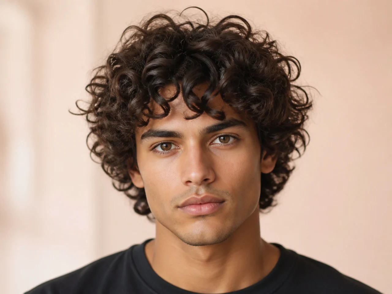 Young teen boy with a curly layered cut showing medium length and internal movement