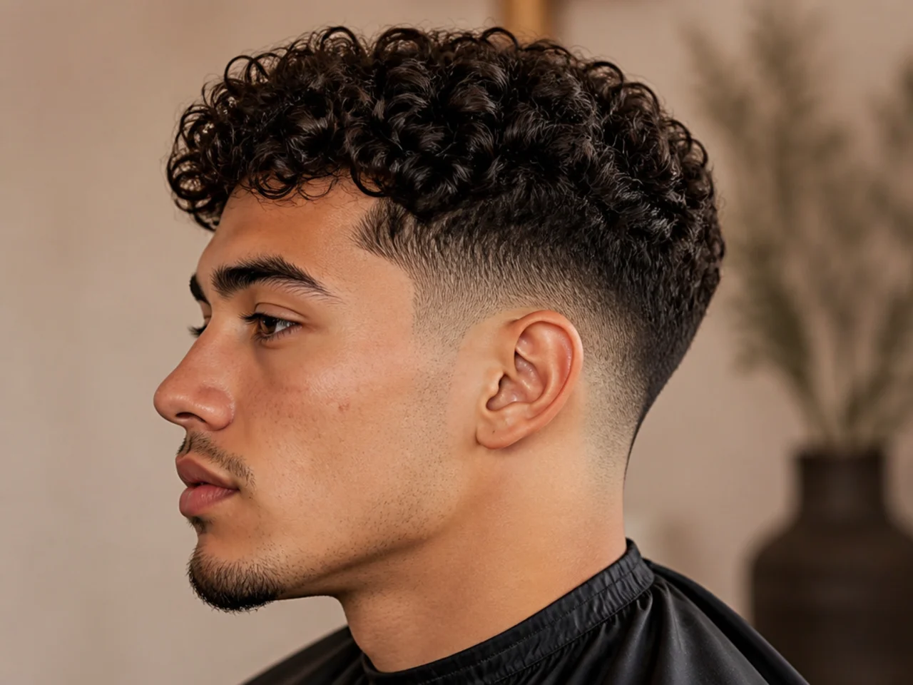 Young teen boy with a curly textured fade showing defined curl clumps on top