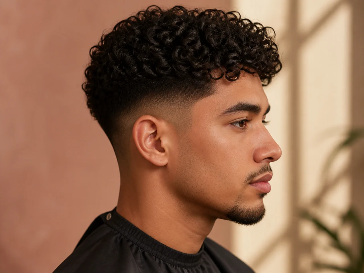 Young boy with curly top and a low fade at the sides