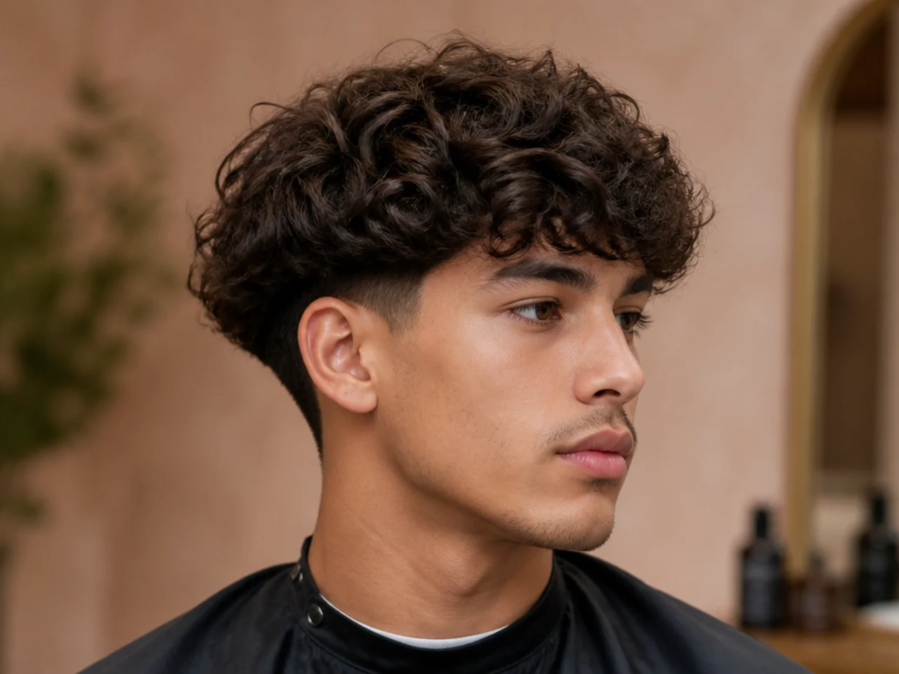 Young boy with a modern curly bowl cut and even perimeter length