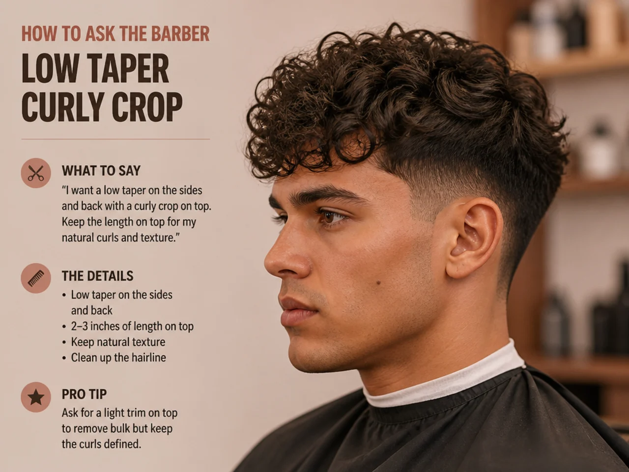 Barber cutting a young boy's curly hair with scissors on dry hair