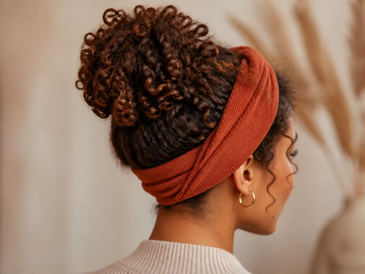 A curly bun worn with a headband