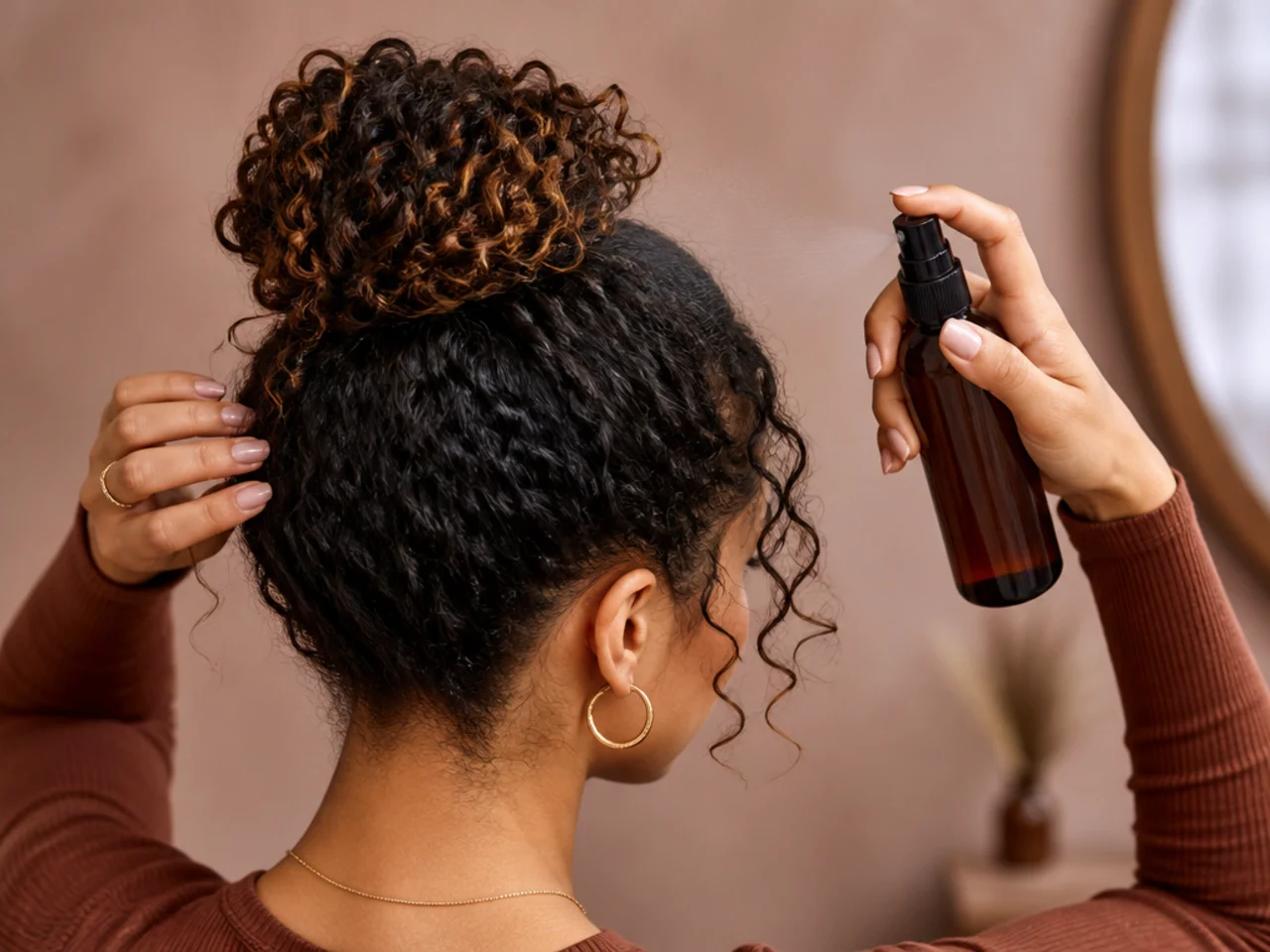Curls being misted before gathering
