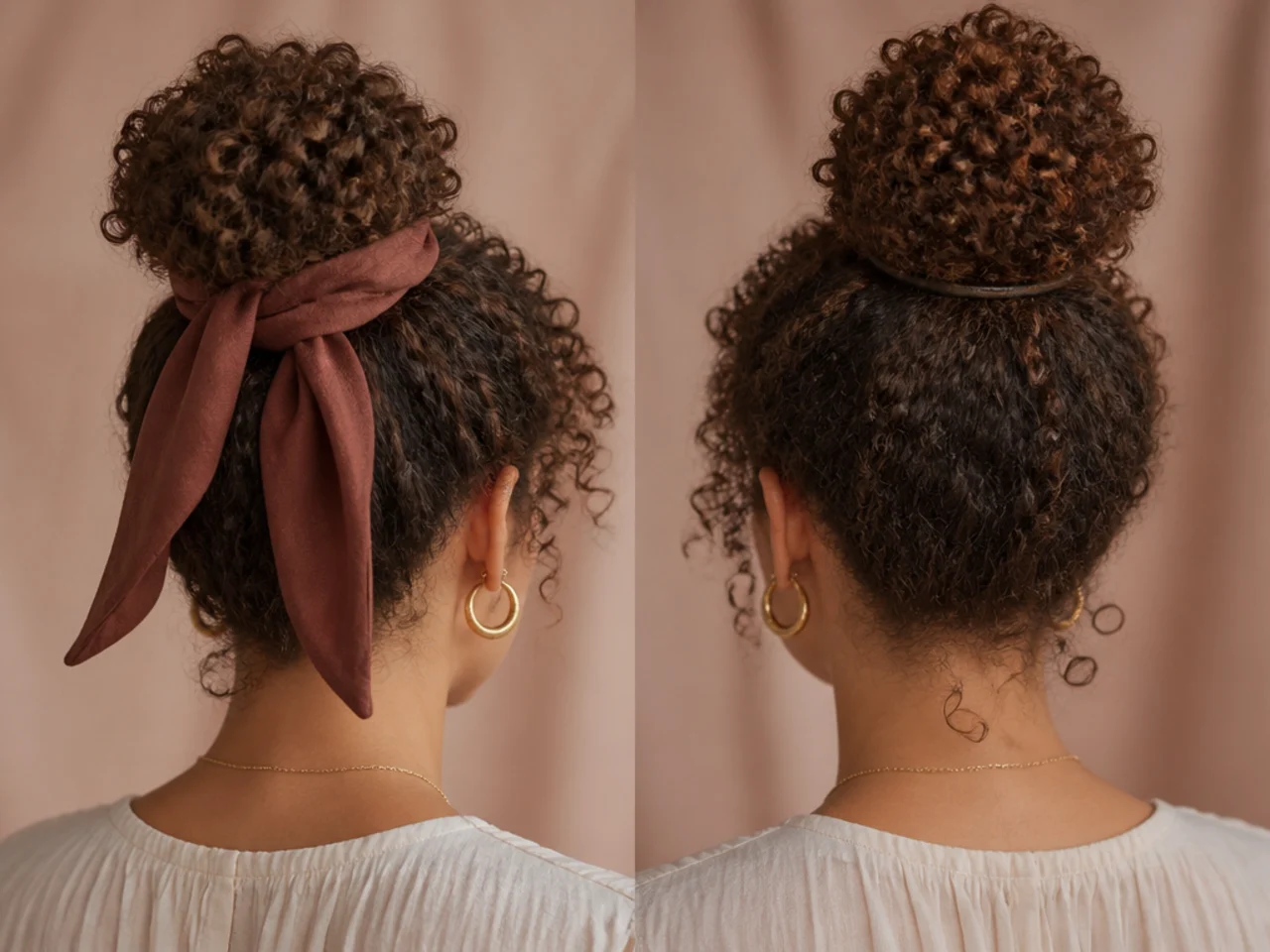 A wide fabric tie compared with a thin elastic on curls