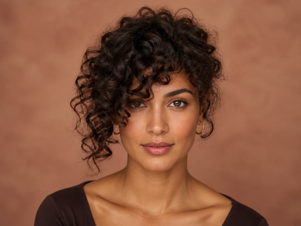 An asymmetric curly fringe