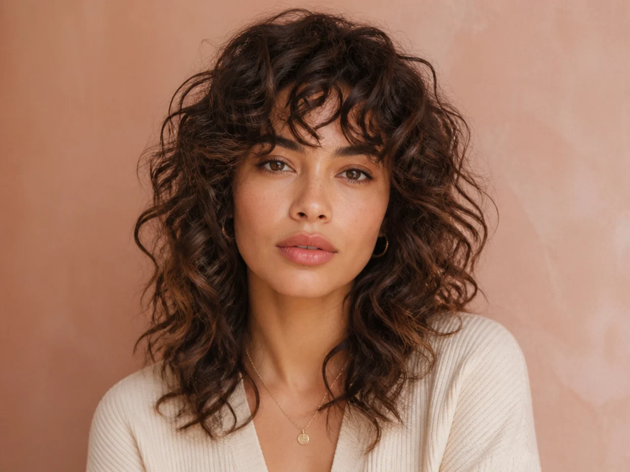 A curly fringe cut into a shag