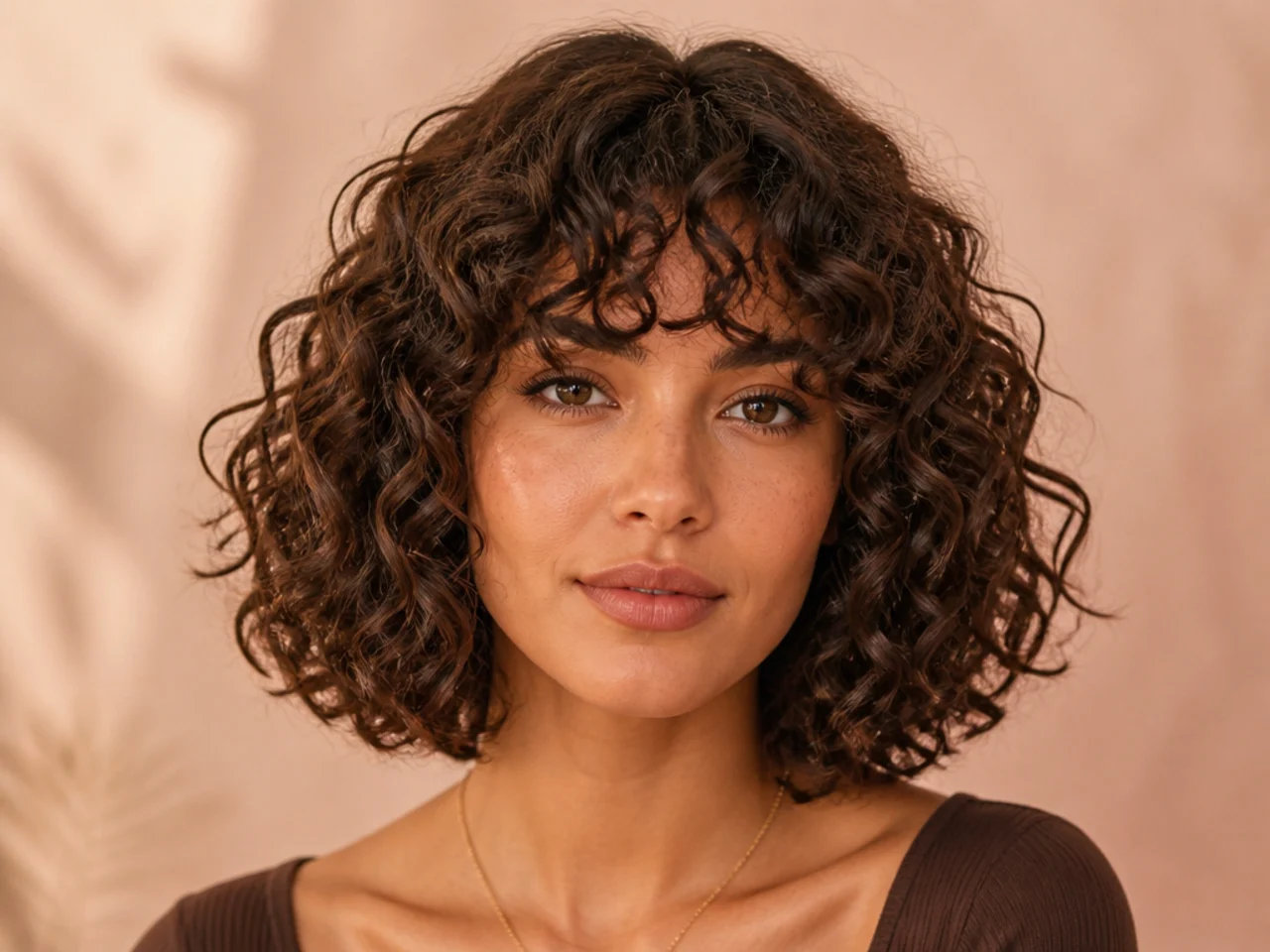 Curly French bangs with a curly bob