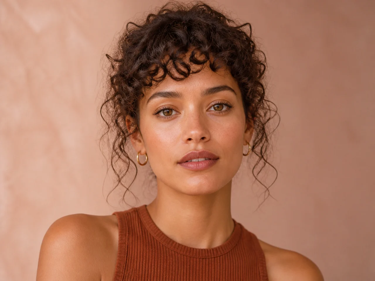 Short curly fringe above the brow