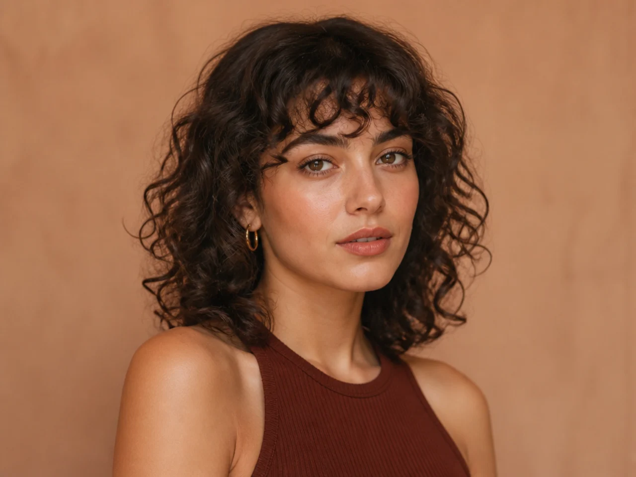 Three-quarter view of a finished curly French fringe