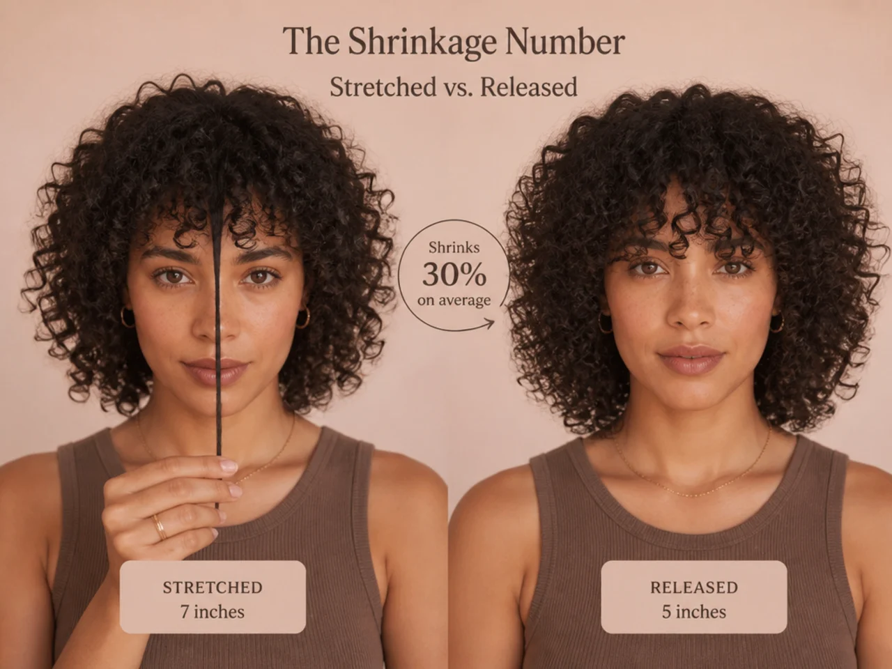 A curl shown stretched and then released to show shrinkage