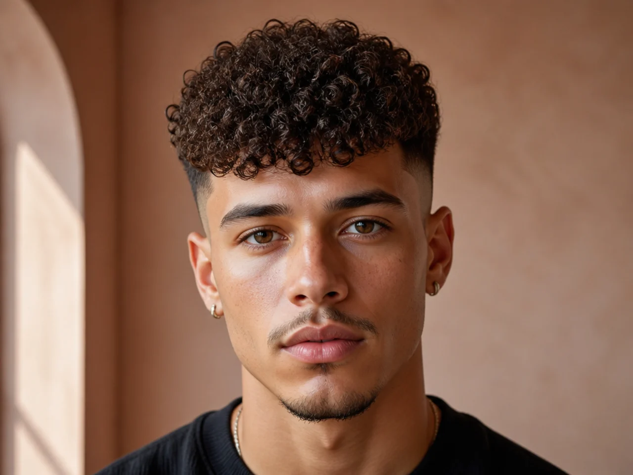 A tightly coiled rounded front shape at the hairline