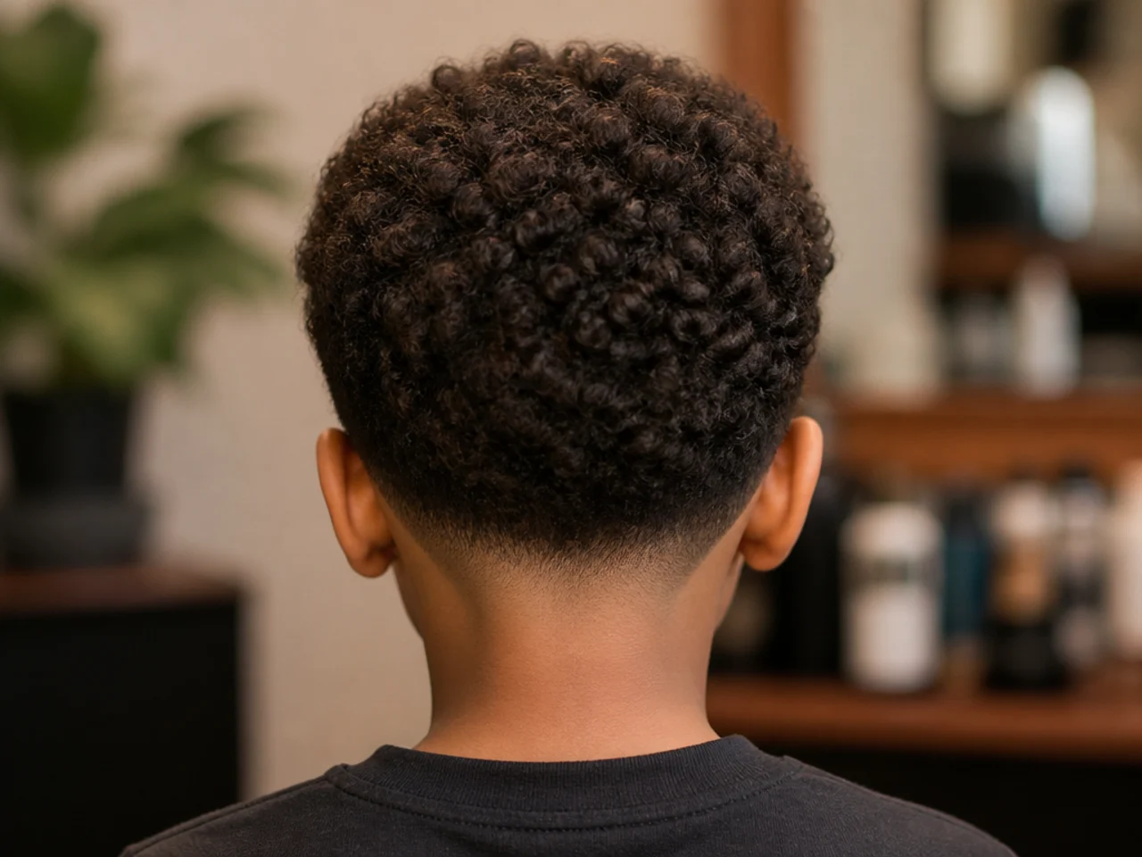 Back view of a boy with coils kept short at the nape