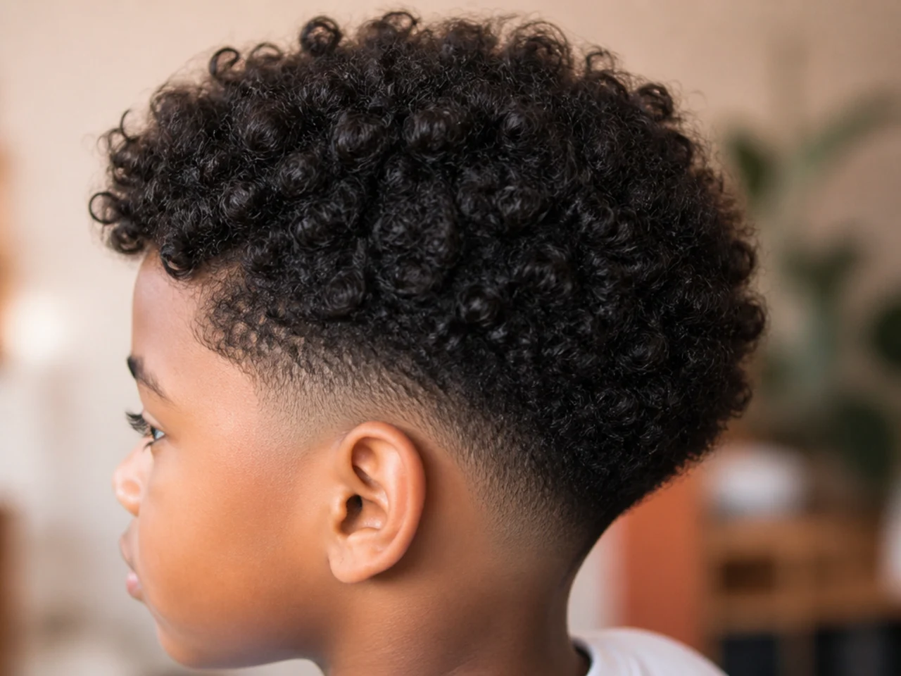 A boy with a taper and full coils on top