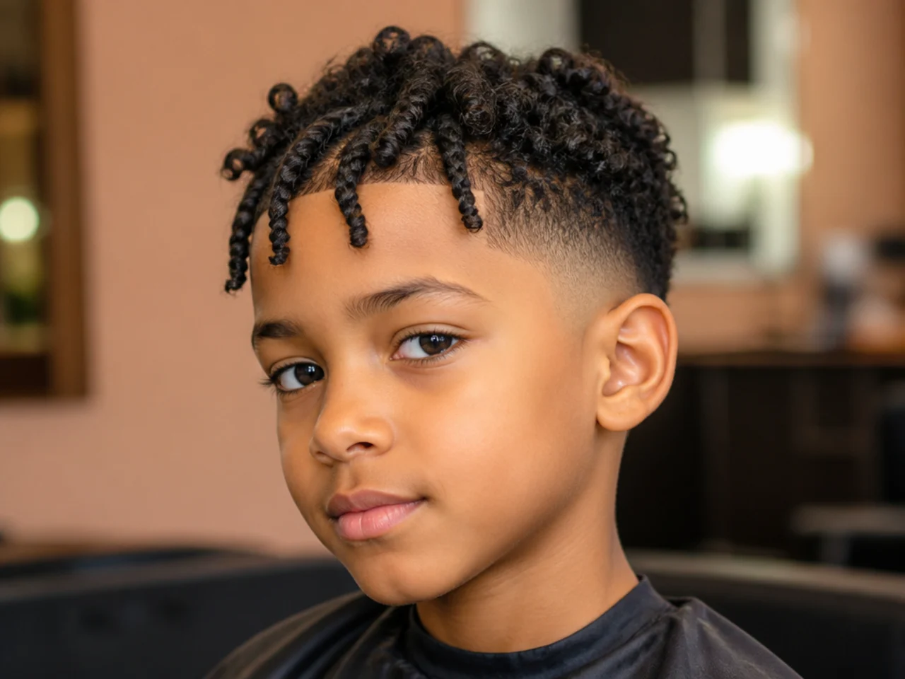 A boy with flat twists at the front and loose coils behind