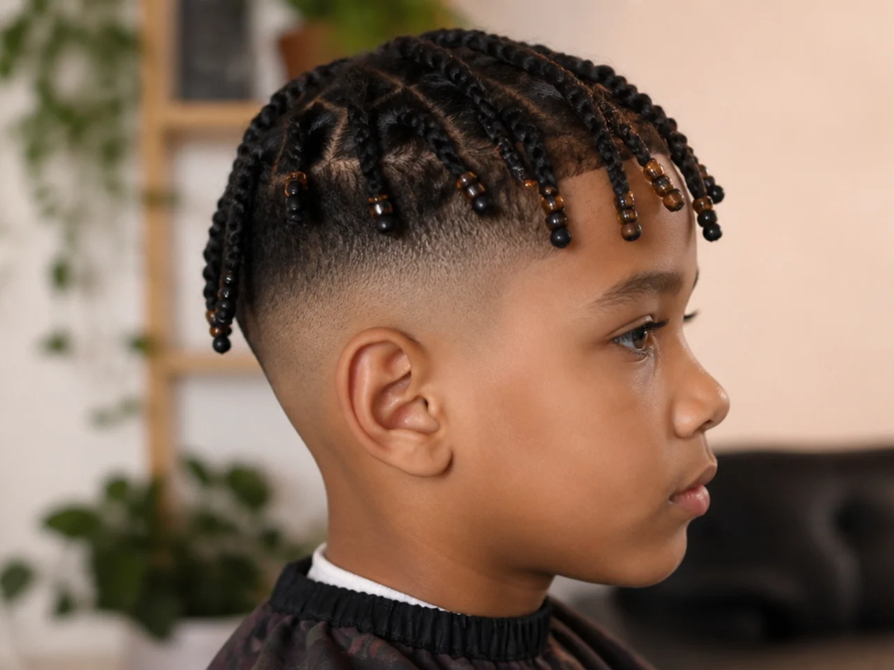 A boy with short beaded twists
