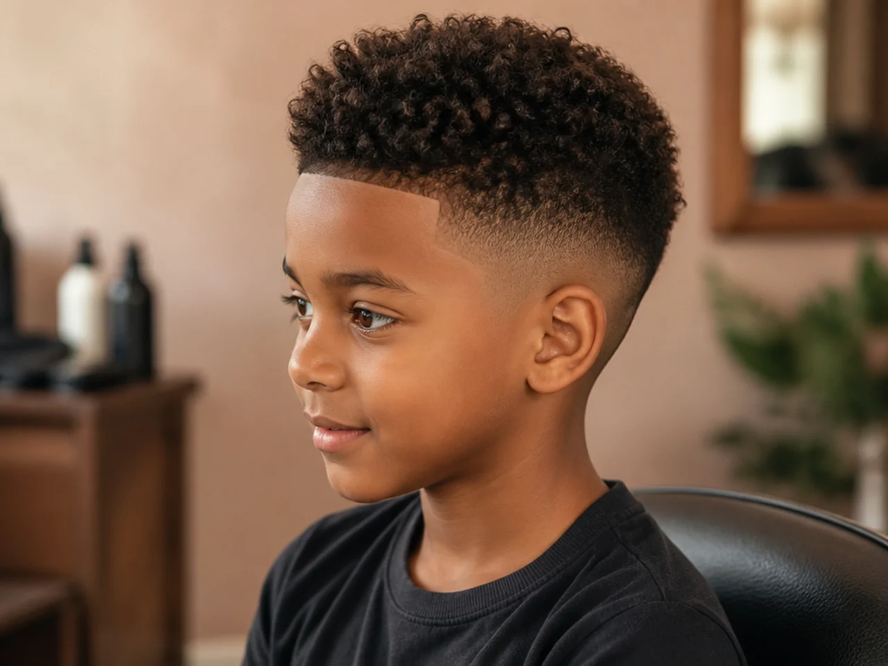 Side view of a young Black boy with natural coils