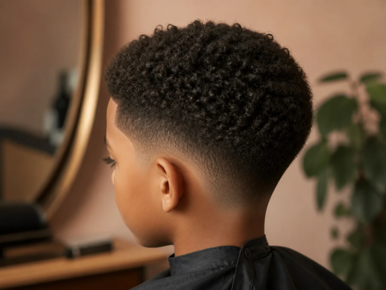 A boy with tightly coiled hair and faded sides