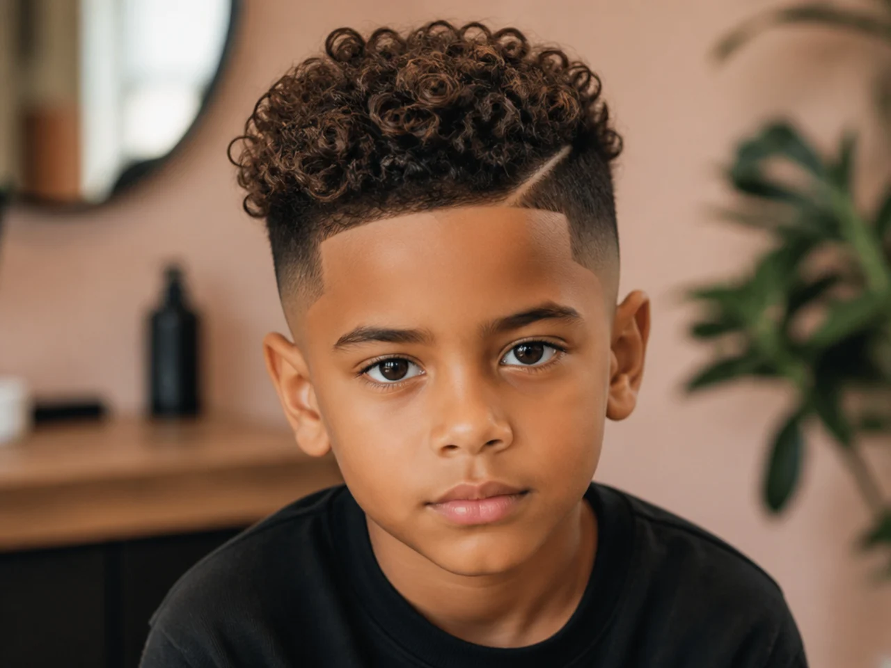 A boy with a curly ridge on top and faded sides
