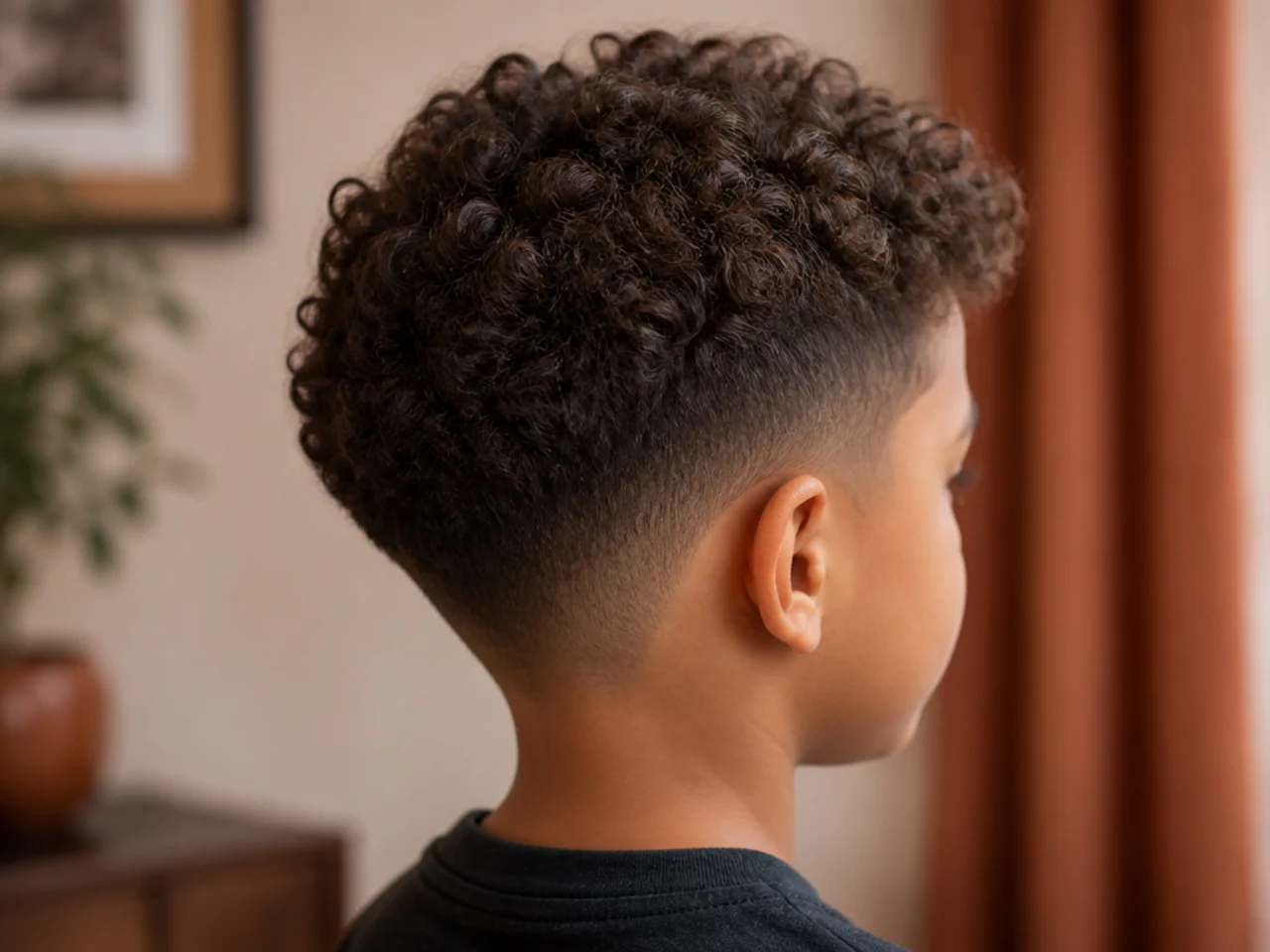 A boy's curly fade three weeks after being cut