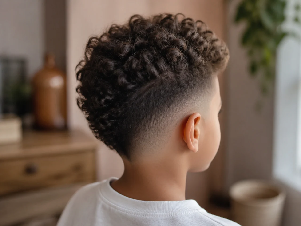 A boy with a curly faux hawk