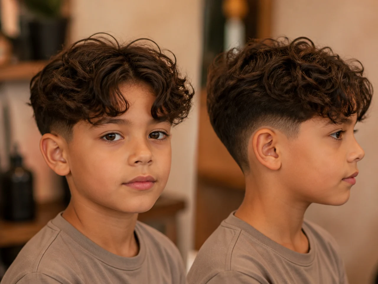 A boy with curly curtain hair