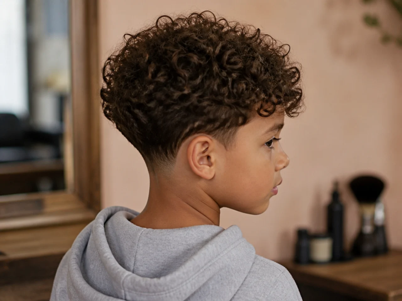 Back view of a boy with a trimmed nape
