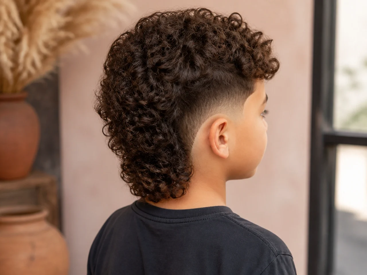 A boy with a curly mullet