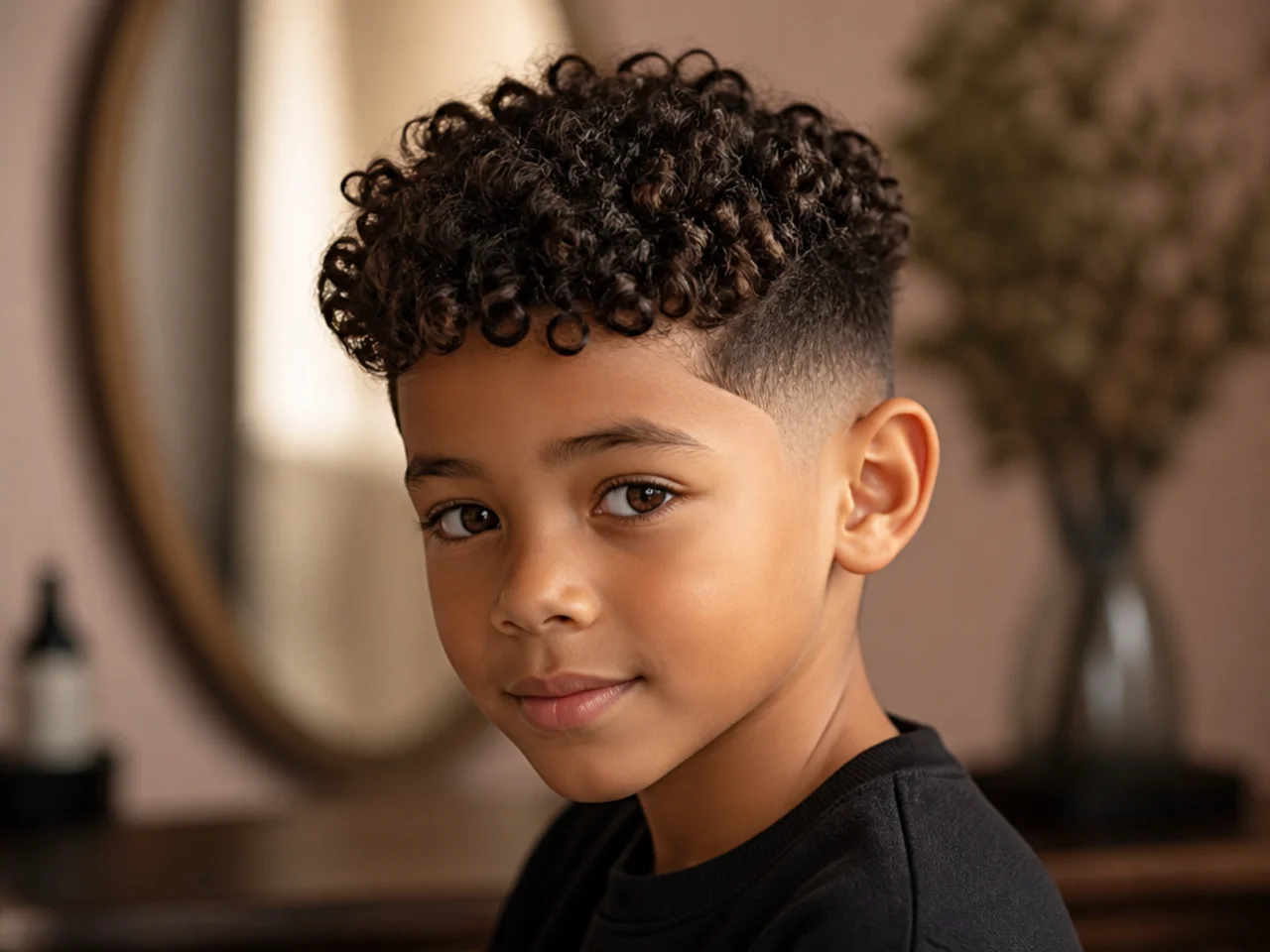 A boy with freshly styled defined curls