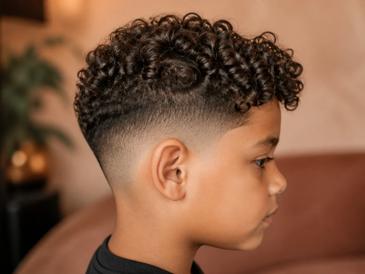 Close view of defined curl clumps on a child's hair