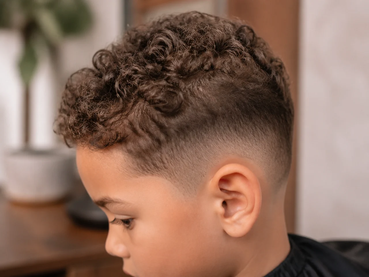 A boy with fine curly hair and a soft taper