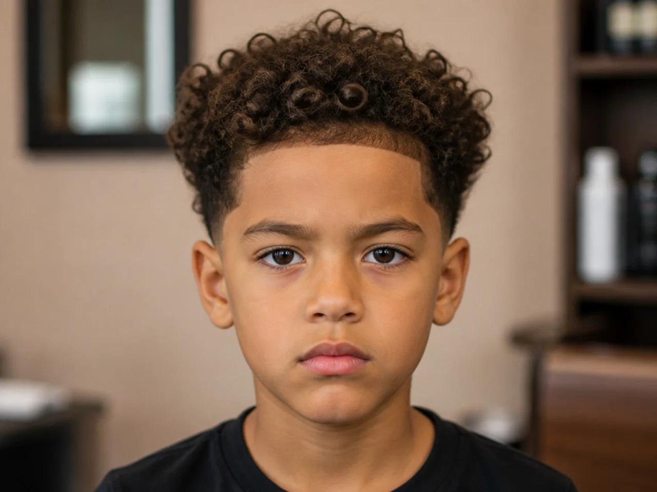 An overgrown squared neckline on a boy's curly haircut