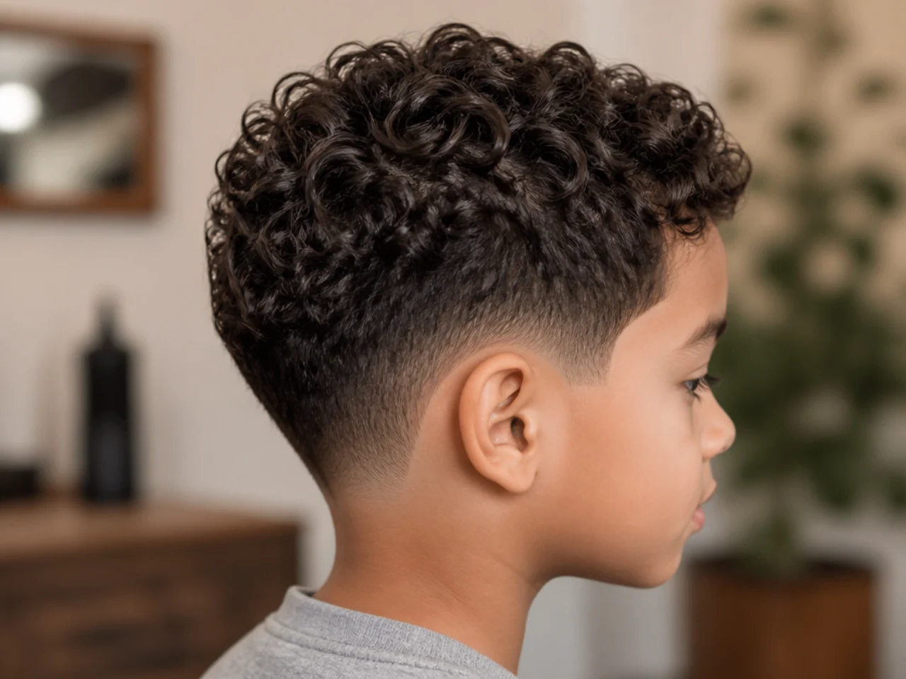 Close view of a tapered neckline on curly hair