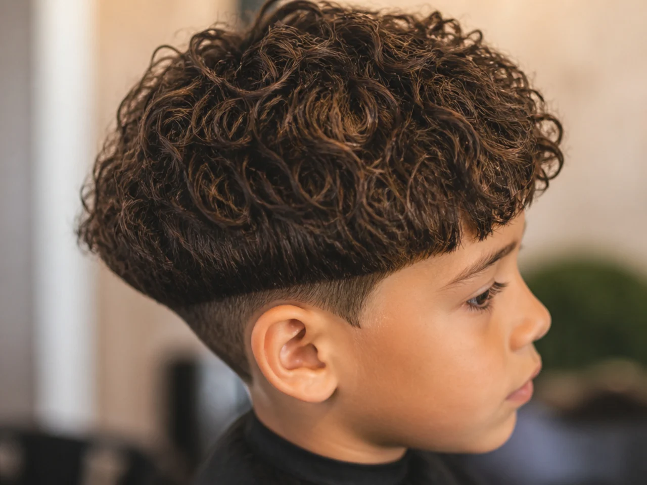 A boy with a curly bowl cut