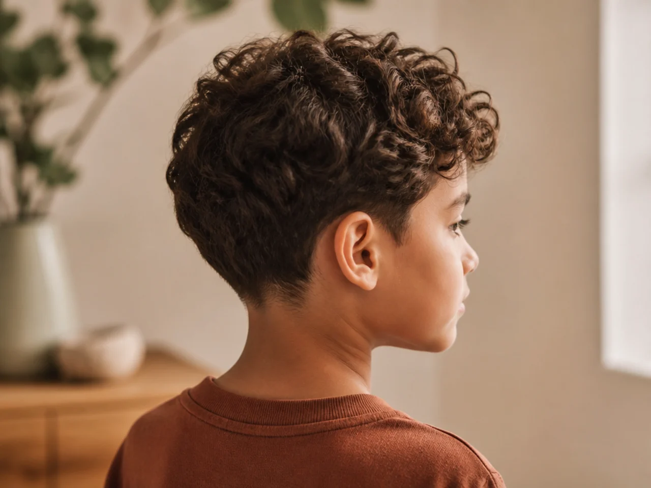 Back view of a boy with only the nape trimmed short