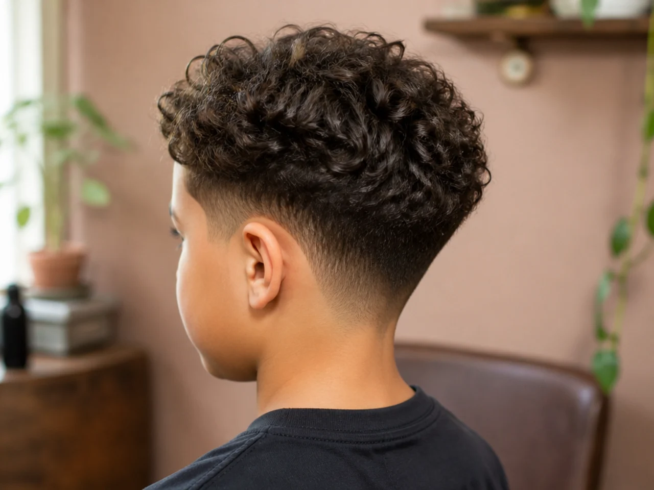A boy with a simple dry-cut curly taper