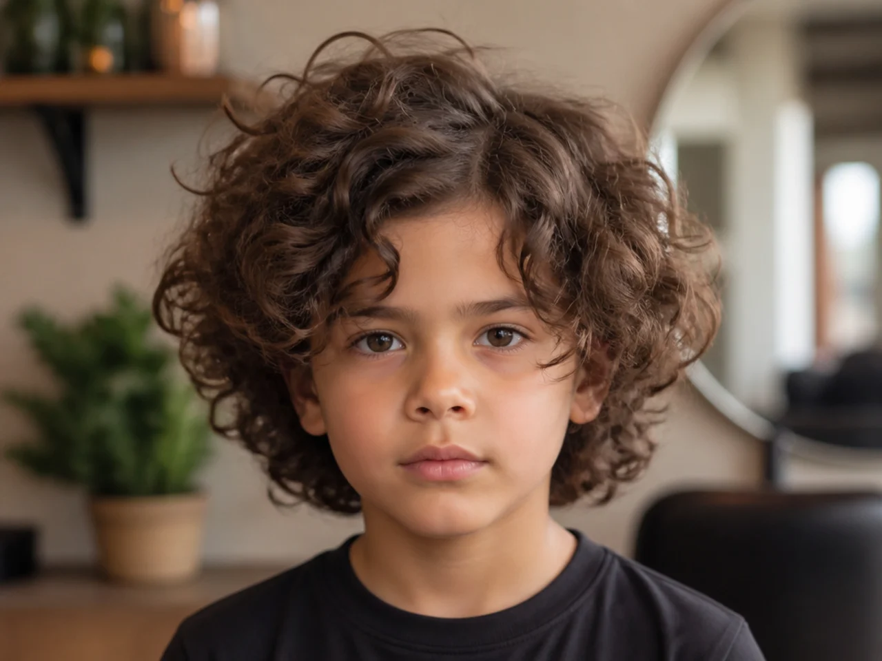 A boy with long grown-out curly hair