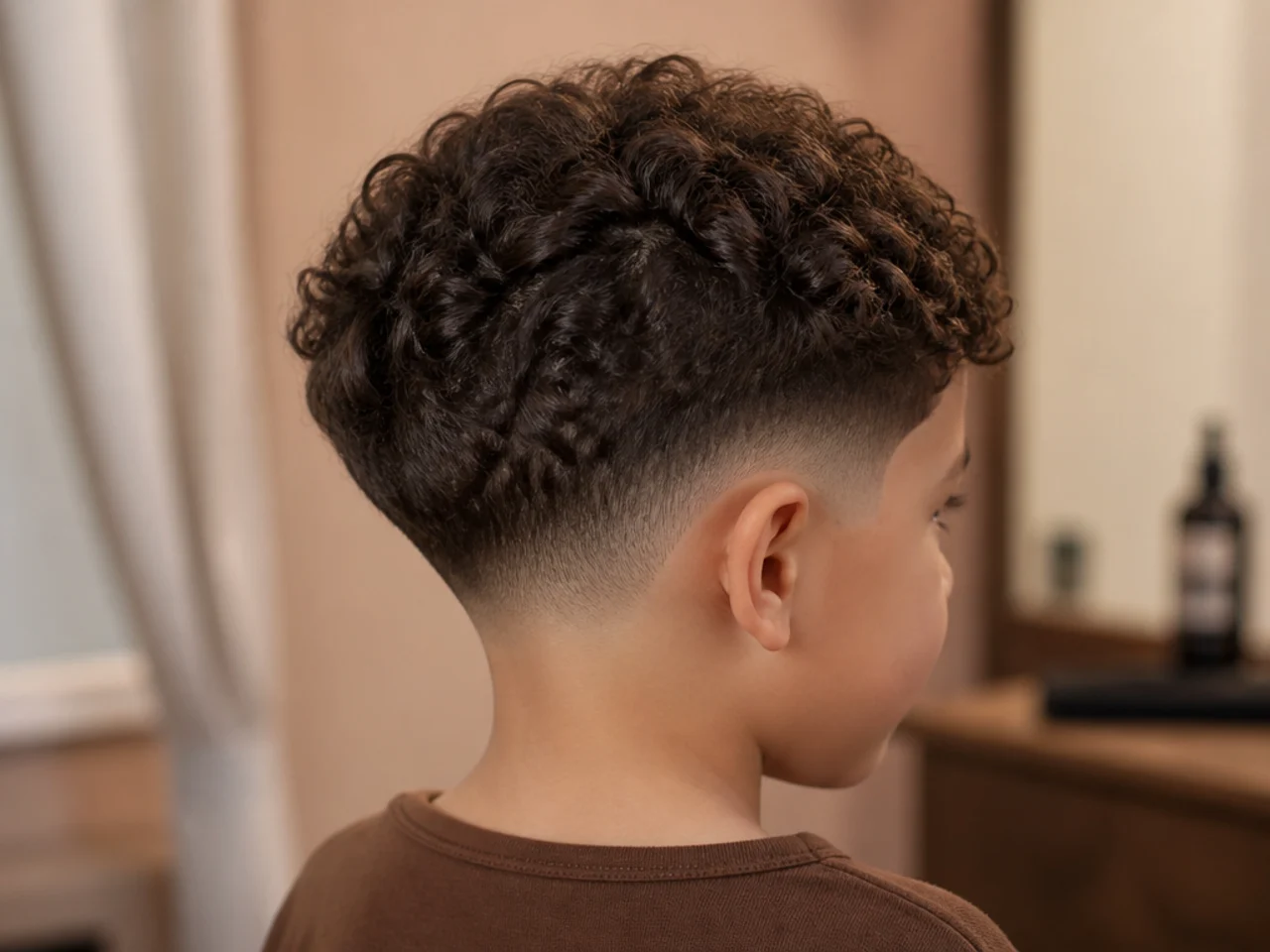 An uneven curly fringe cut straight across