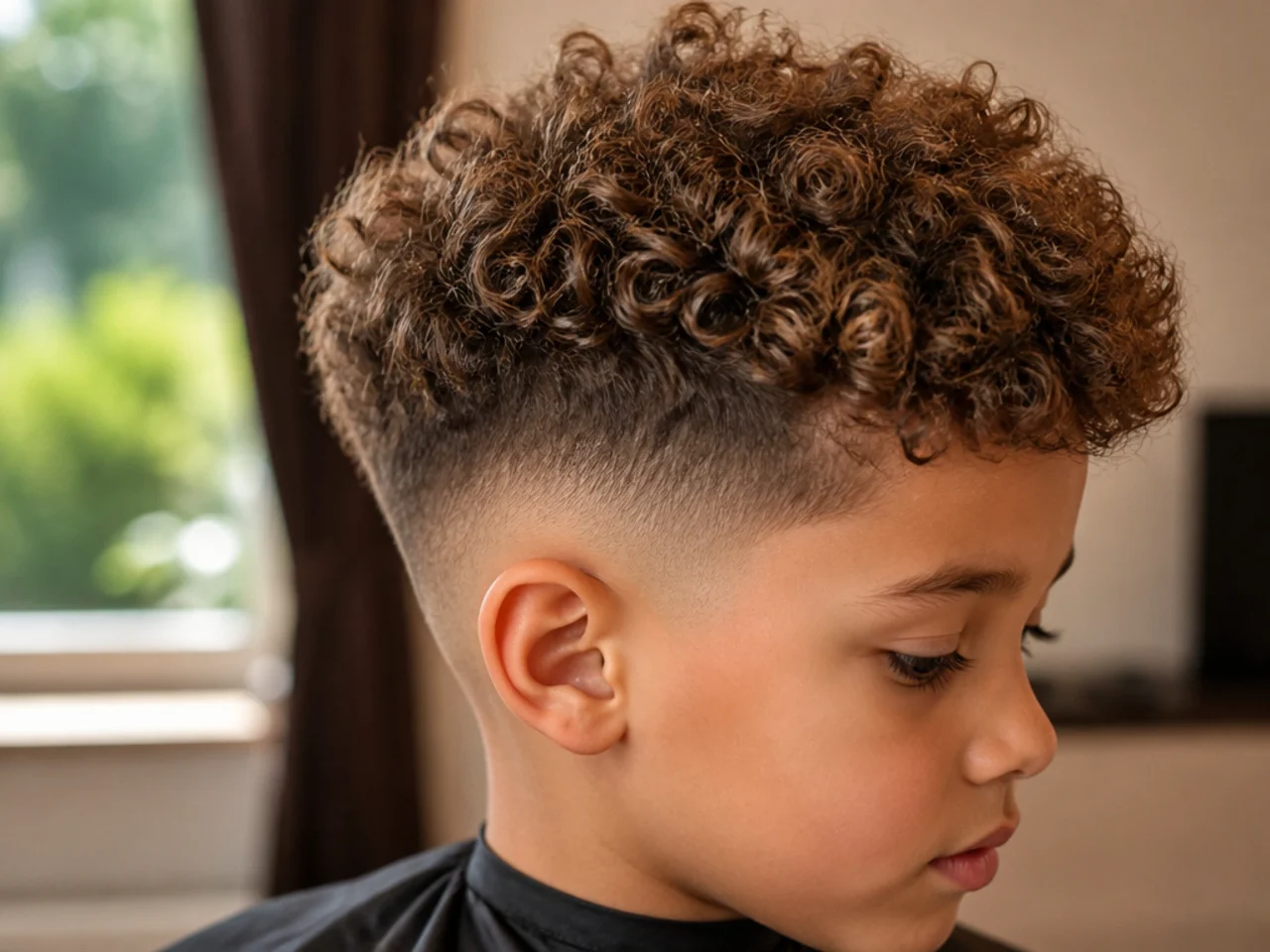 A boy with a broccoli cut on curly hair